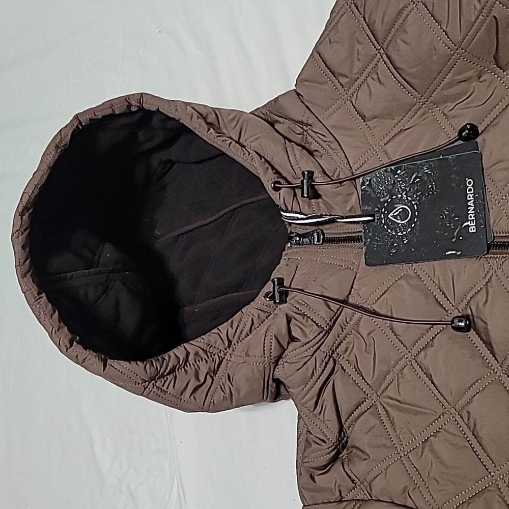 Bernado Women's Pine Bark Hooded Cinch Waist Quilted Coat - Picture 8 of 9